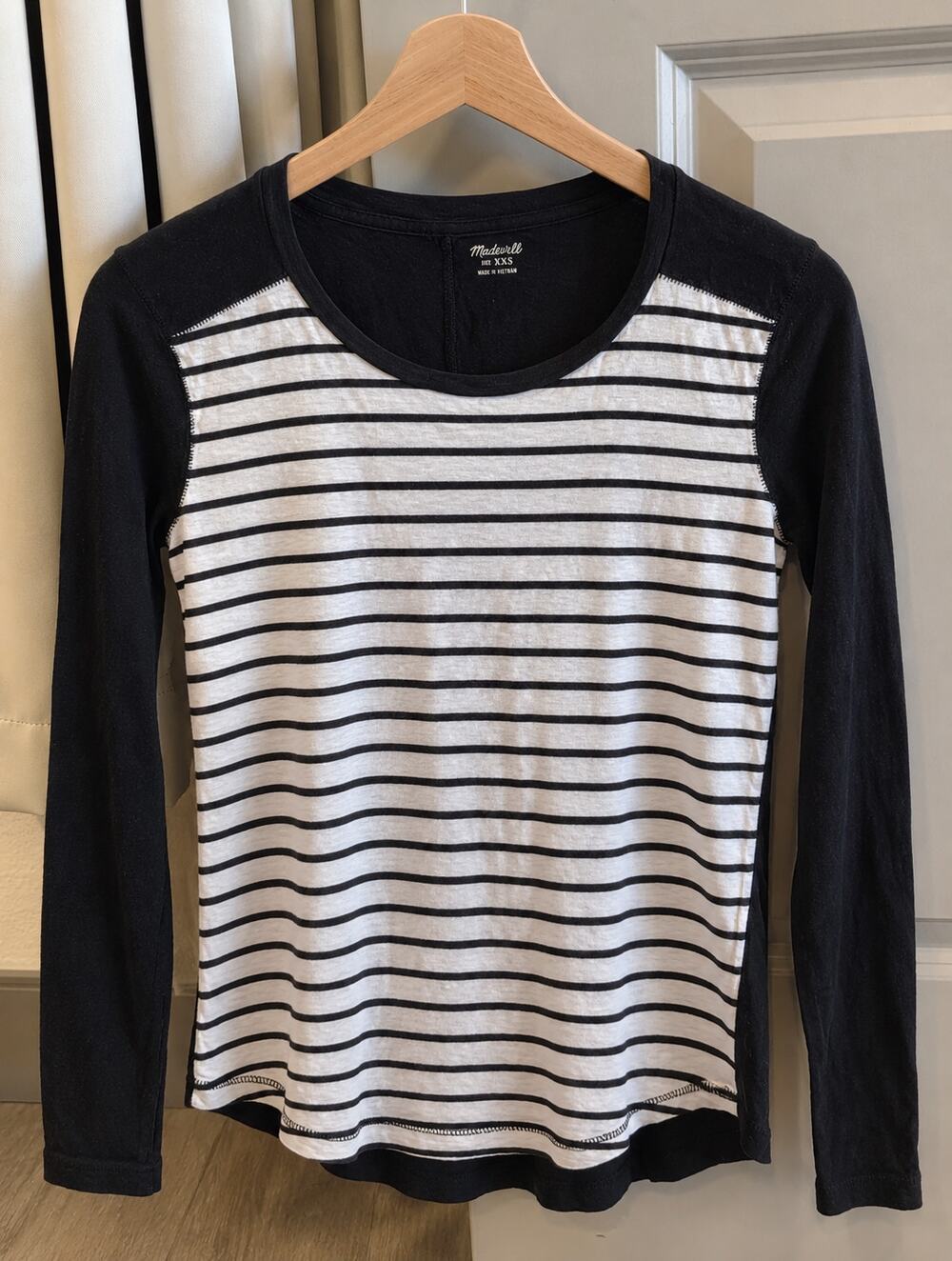 Madewell Striped Raglan Long Sleeve Top XXS Black White 100% Cotton